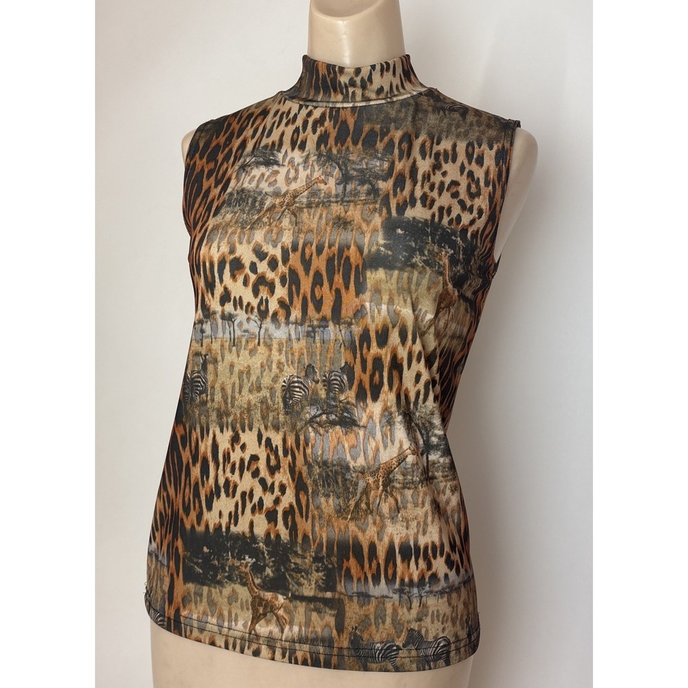Western Connection Womens M Top animal print Stretch giraffe zebra sleeveless
